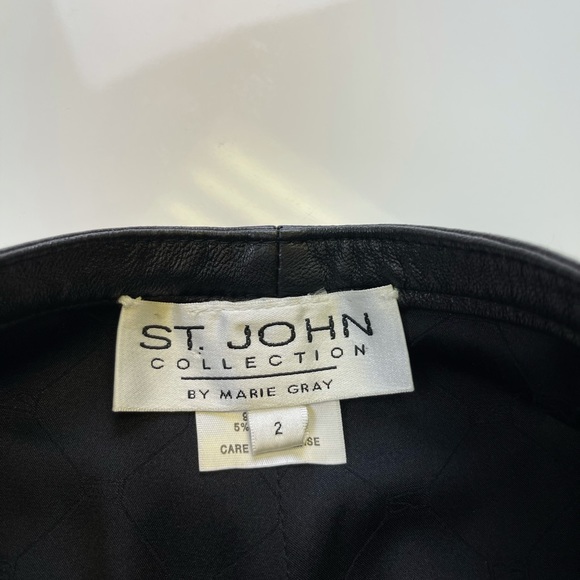 NWOT St John Collection Black Leather Pants Size 2 - Picture 3 of 9